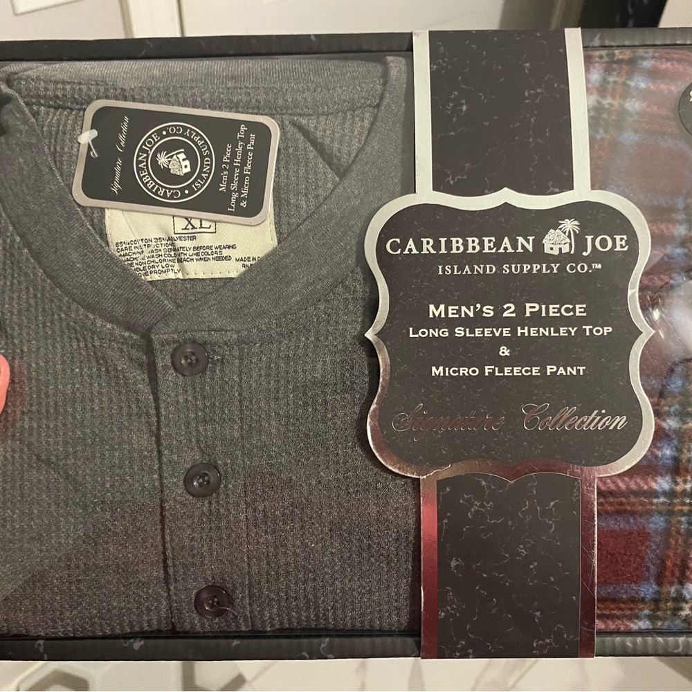 Caribbean Joe Men's Gray Henley Shirt